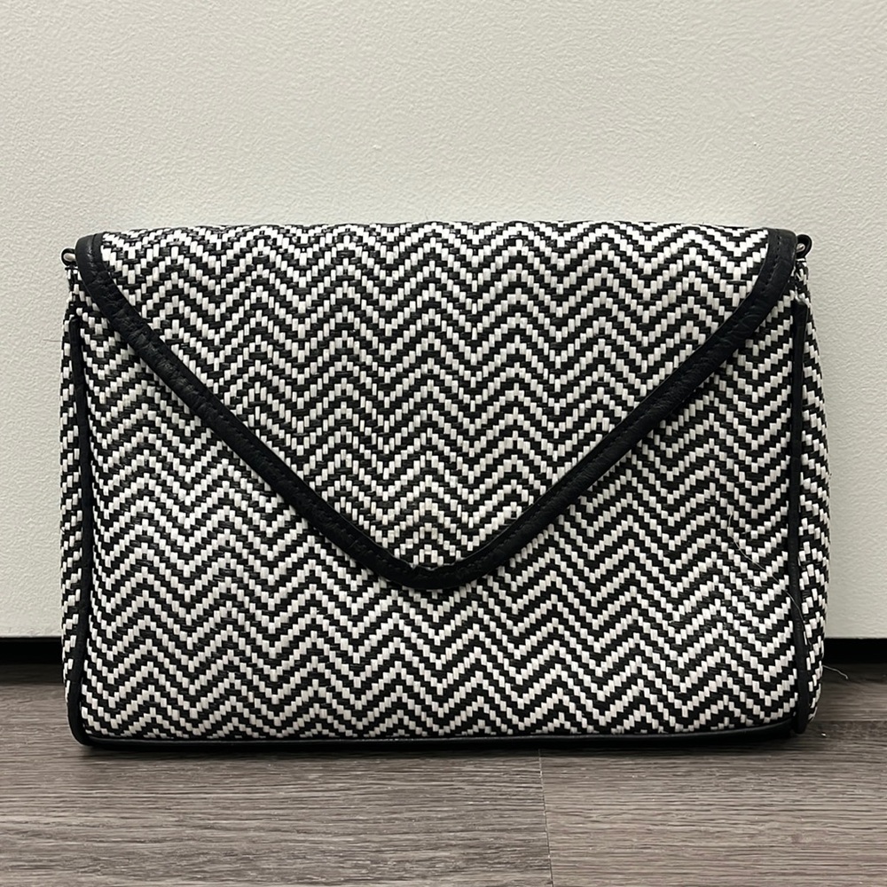 Straw Studios Women’s Black and White Woven Clutch or Shoulder Bag